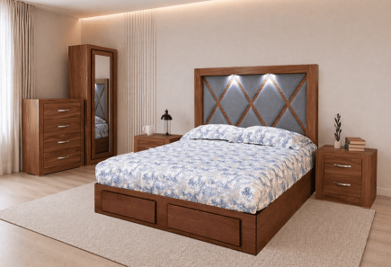 CABECERA, DOS BURÓS Y CÓMODA CON LUNA DUBAL