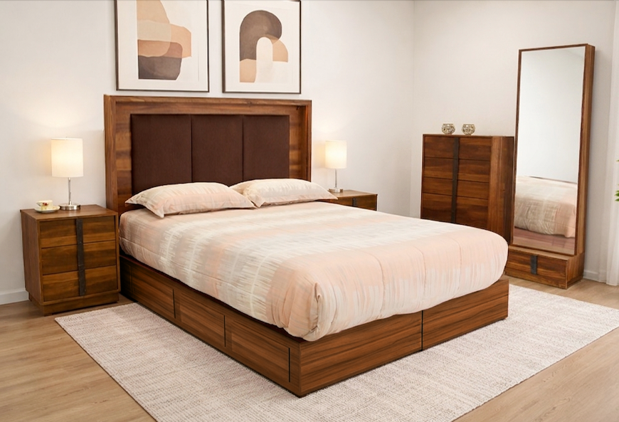 CABECERA, DOS BURÓS, CÓMODA Y LUNA OLMO ROBLE