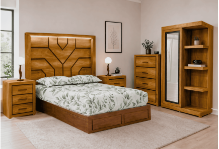 CABECERA, DOS BURÓS Y CÓMODA CON LUNA SAMBA