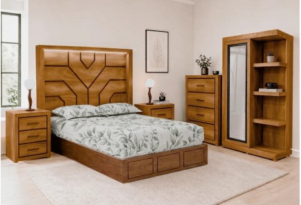 CABECERA, DOS BURÓS Y CÓMODA CON LUNA SAMBA