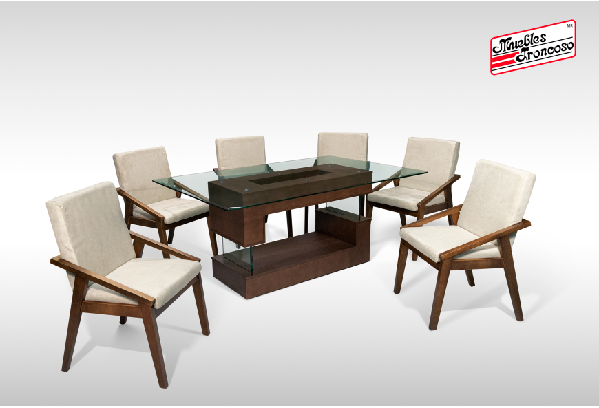 ANTECOMEDOR VERSALLES NOGAL CON 6 SILLAS DOMANI ALPHA LATTE