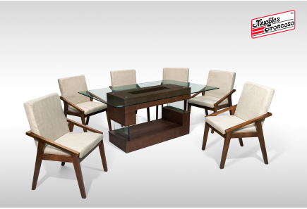 ANTECOMEDOR VERSALLES NOGAL CON 6 SILLAS DOMANI ALPHA LATTE