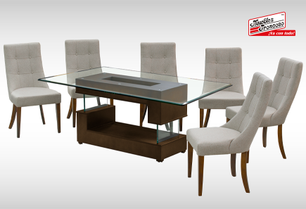 ANTECOMEDOR VERSALLES NOGAL 1.80 CON 6 SILLAS ESPARTA MAGIT BEIGE