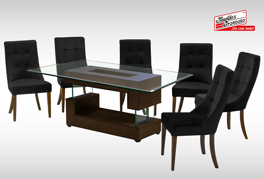 ANTECOMEDOR VERSALLES NOGAL 1.80 CON 6 SILLAS ESPARTA VENUS BLACK