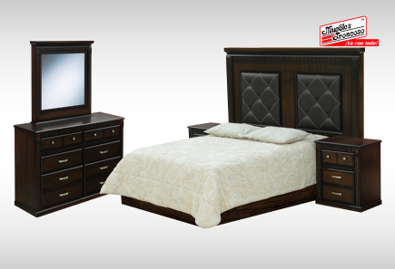 CABECERA, DOS BURÓS Y CÓMODA CON LUNA LEILA NOGAL