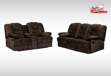 SALA TEXAS CHOCOLATE RECLINABLE LOVE SEAT Y SOFÁ
