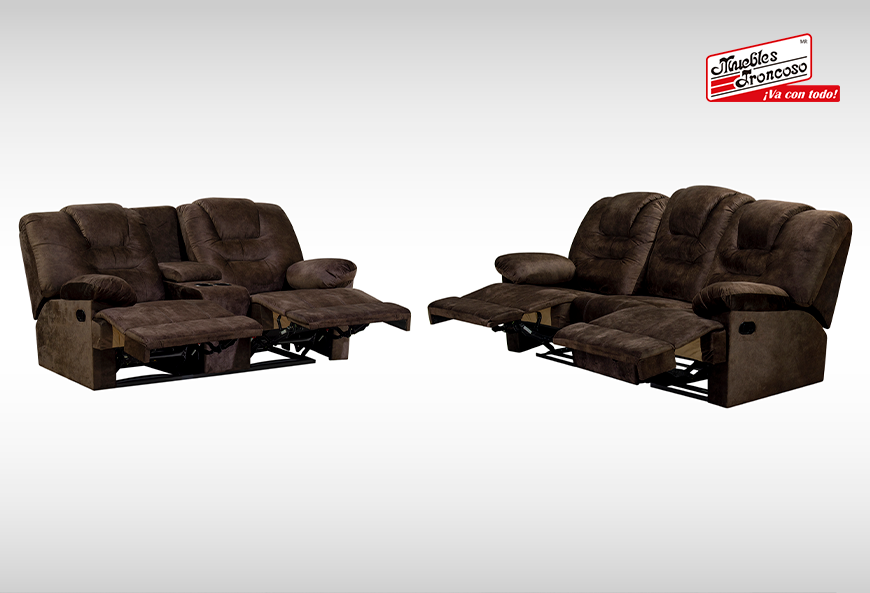 SALA TEXAS CHOCOLATE RECLINABLE LOVE SEAT Y SOFÁ