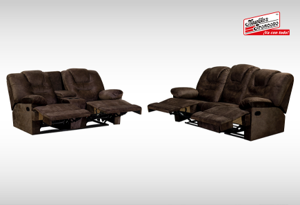 SALA TEXAS CHOCOLATE RECLINABLE LOVE SEAT Y SOFÁ