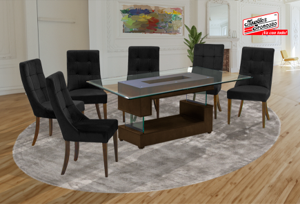 ANTECOMEDOR VERSALLES NOGAL 1.80 CON 6 SILLAS ESPARTA VENUS BLACK