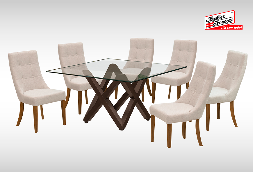 ANTECOMEDOR ENZO NOGAL CON 6 SILLAS ESPARTA MAGIT BEIGE