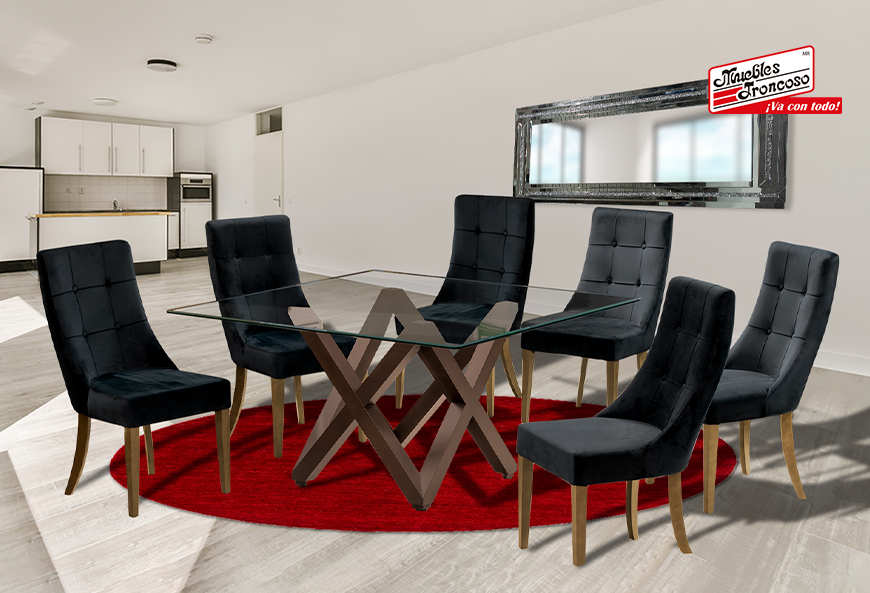 ANTECOMEDOR ENZO NOGAL CON 6  SILLAS ESPARTA VENUS BLACK