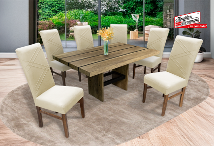 ANTECOMEDOR PEPPER RECTANGULAR CON 6 SILLAS RUSSEL ALPHA LATTE