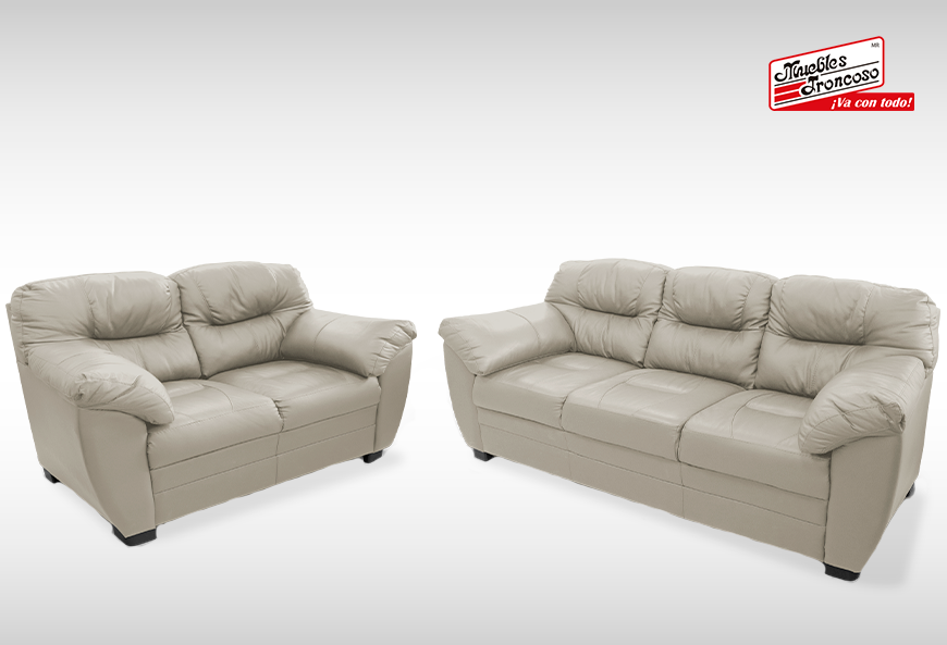 SALA TOXCANA PIEL MARFIL SOFÁ Y LOVE SEAT