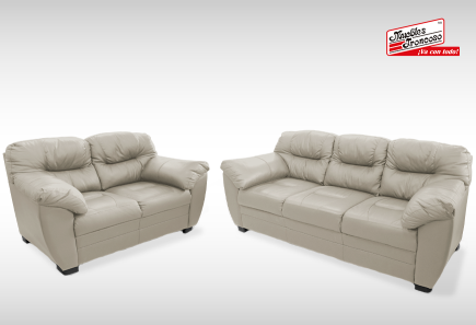 SALA TOXCANA PIEL MARFIL SOFÁ Y LOVE SEAT