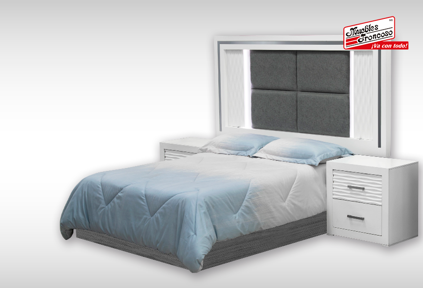 CABECERA, DOS BURÓS Y CÓMODA CON LUNA LUSAIL BLANCA