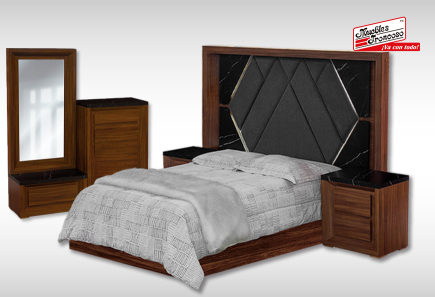 CABECERA, DOS BURÓS Y CÓMODA CON LUNA JANEIRO