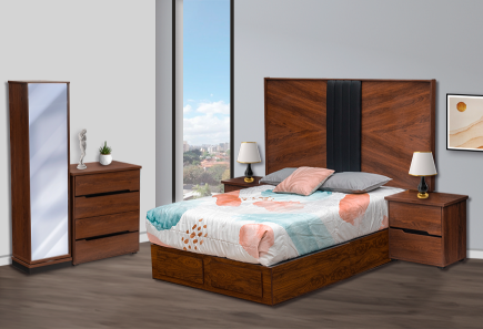 CABECERA, DOS BURÓS Y CÓMODA CON LUNA MALLORY