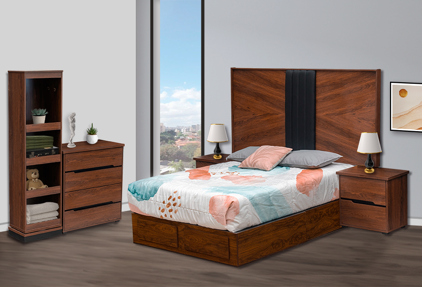 CABECERA, DOS BURÓS Y CÓMODA CON LUNA MALLORY