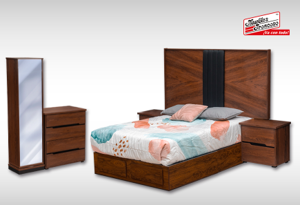 CABECERA, DOS BURÓS Y CÓMODA CON LUNA MALLORY