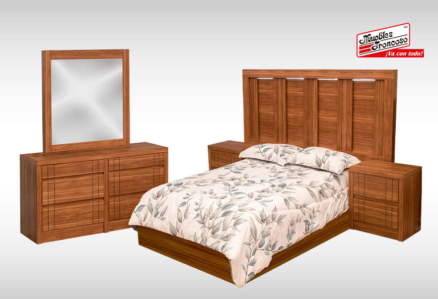 CABECERA,  DOS BURÓS Y CÓMODA CON LUNA CLEMENZA WALNUT