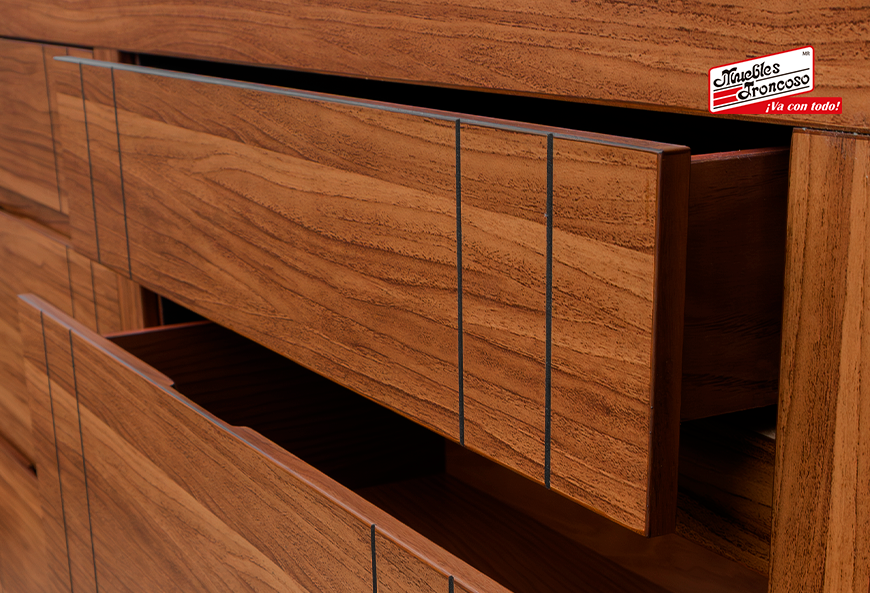 CABECERA,  DOS BURÓS Y CÓMODA CON LUNA CLEMENZA WALNUT