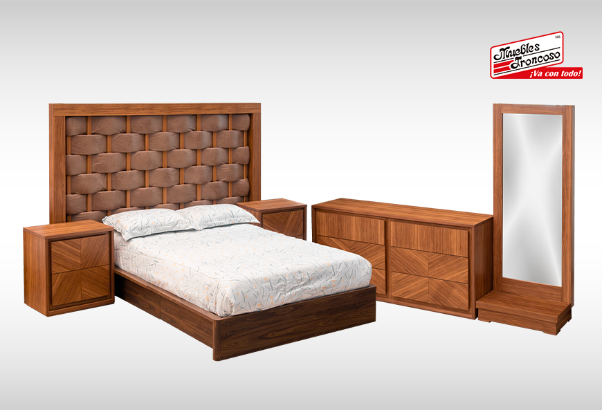 CABECERA, DOS BURÓS Y CÓMODA CON LUNA ANGERA WALNUT