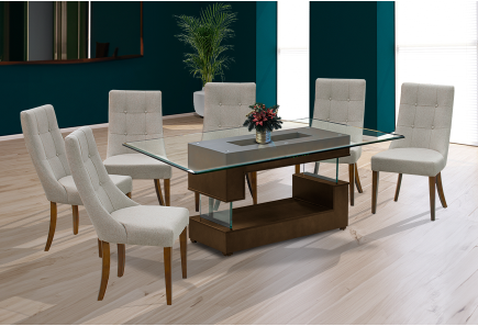 ANTECOMEDOR VERSALLES NOGAL 1.80 CON 6 SILLAS ESPARTA MAGIT BEIGE
