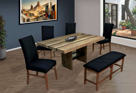 ANTECOMEDOR PEPPER RECT CON 4 SILLAS Y BANCA RUSSEL CHARCOAL