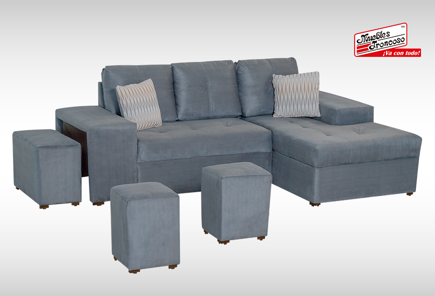 SALA ZAIRA GRIS  MODULAR CON 3 TABURETES