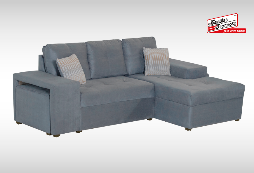 SALA ZAIRA GRIS CON TABURETES