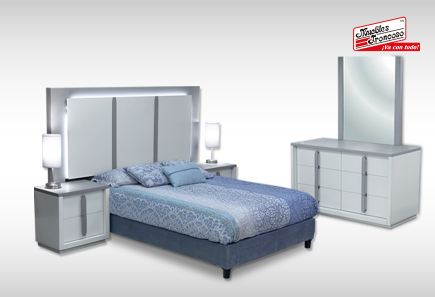 CABECERA, DOS BURÓS Y CÓMODA CON LUNA MAE GRIS/TULE WHITE