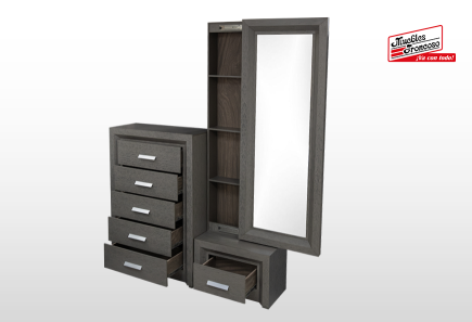 CABECERA, 2 BURÓS Y CÓMODA CON LUNA NALA GRIS