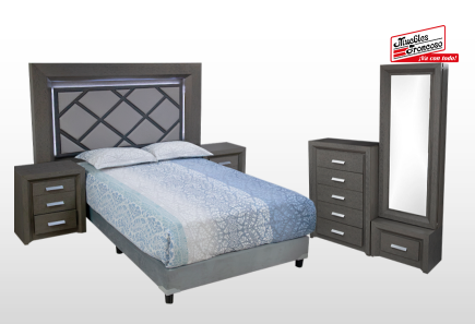 CABECERA, 2 BURÓS Y CÓMODA CON LUNA NALA GRIS