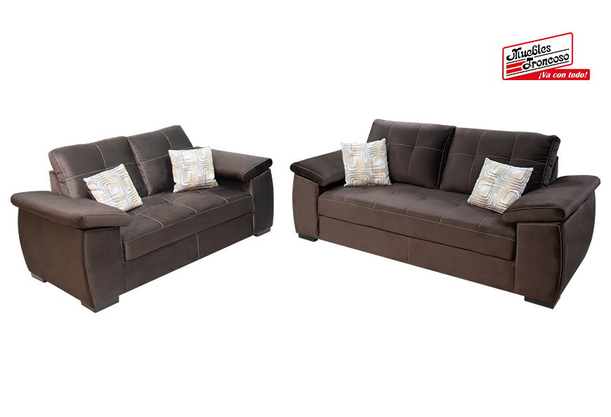 SALA LONDON ALANIA COCOA  SOFÁ Y LOVE SEAT CON TABURETE