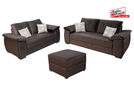 SALA LONDON ALANIA COCOA  SOFÁ Y LOVE SEAT CON TABURETE