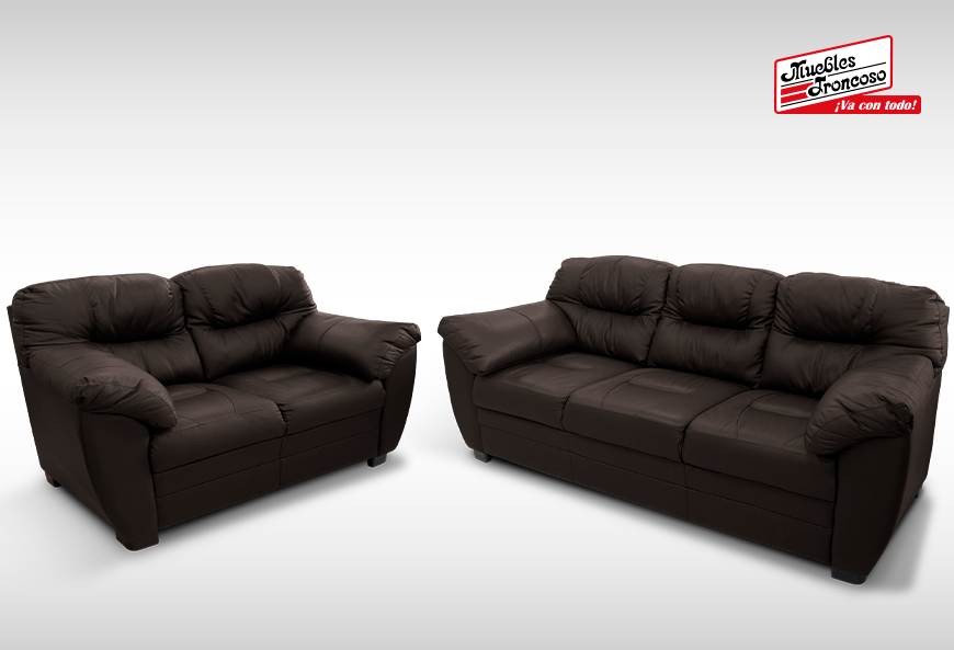 SALA TOXCANA PIEL CHOCOLATE SOFÁ Y LOVE SEAT
