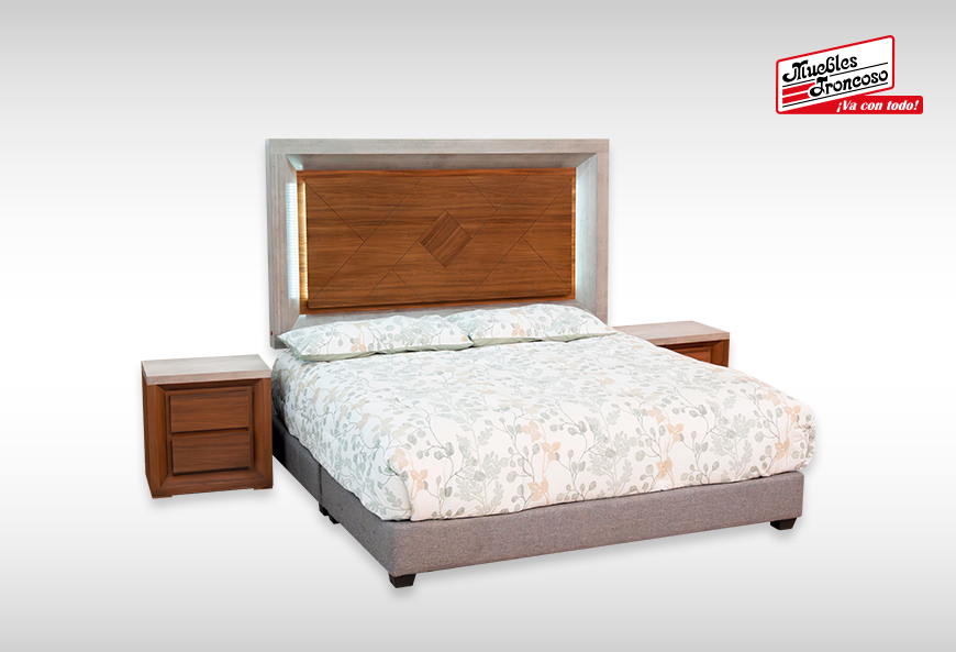 CABECERA, DOS BURÓS Y CÓMODA CON LUNA ARABIA II NOGAL CONCRETO