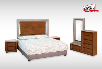 CABECERA, DOS BURÓS Y CÓMODA CON LUNA ARABIA II NOGAL CONCRETO