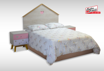 CABECERA, 2 BURÓS Y CÓMODA CON LUNA LULA RUSTI PASTEL