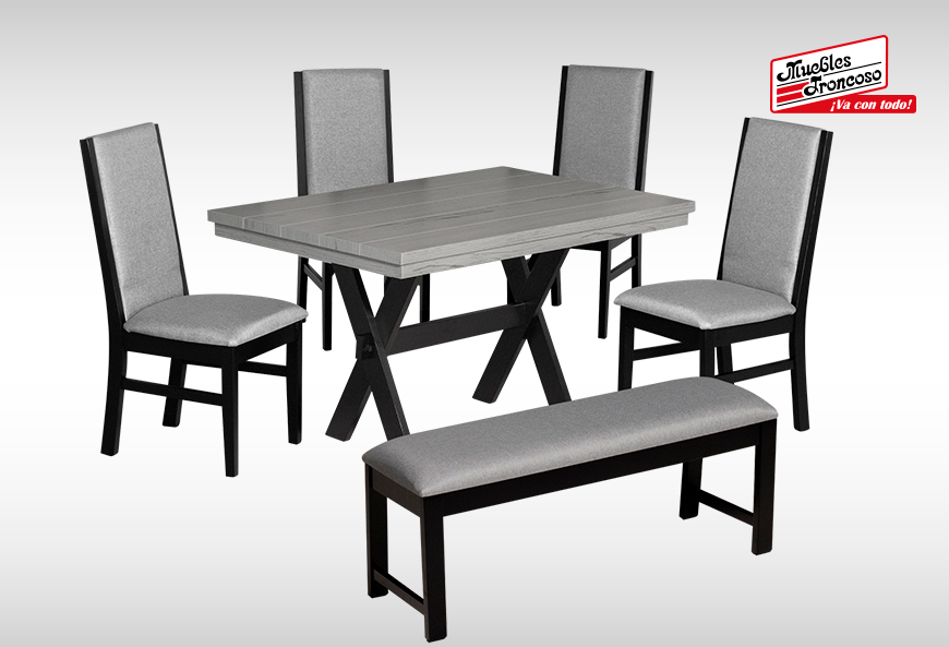 ANTECOMEDOR SILVER GRIS C/4 SILLAS Y BANCA ARGELIA MICHELLE MOUSE PTA/NEGRA