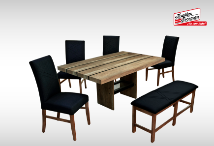 ANTECOMEDOR PEPPER RECT CON 4 SILLAS Y BANCA RUSSEL CHARCOAL