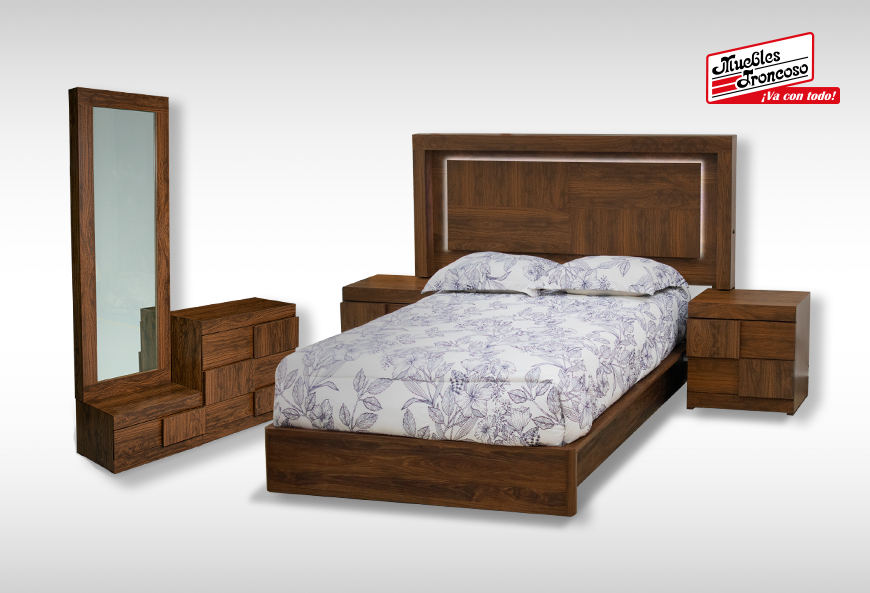 CABECERA, DOS BURÓS Y CÓMODA CON LUNA YAKARTA