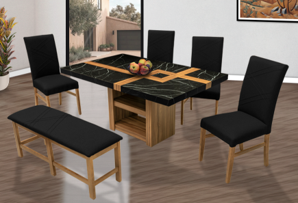 ANTECOMEDOR PARISH RECT. CON 4 SILLAS Y BANCA RUSSEL CHARCOAL