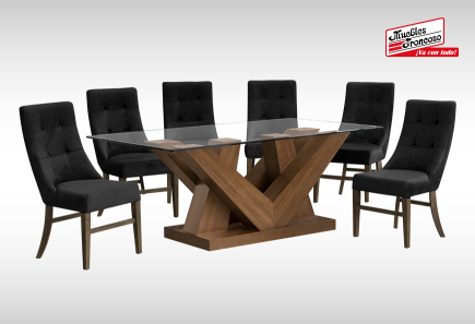 ANTECOMEDOR OLAF CON 6 SILLAS ESPARTA VENUS BLACK