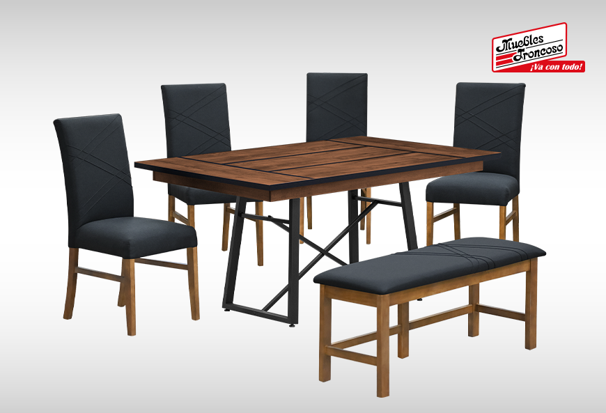 ANTECOMEDOR LAWRENCE RECTANGULAR CON 4 SILLAS Y BANCA RUSSEL CHARCOAL