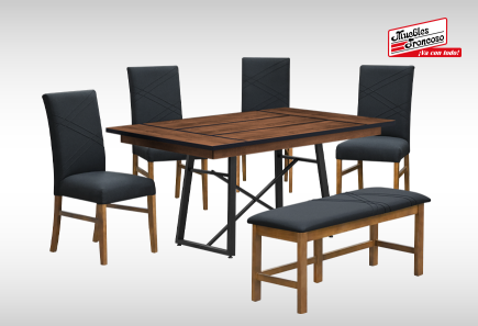 ANTECOMEDOR LAWRENCE RECTANGULAR CON 4 SILLAS Y BANCA RUSSEL CHARCOAL