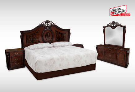 CABECERA, DOS BURÓS Y CÓMODA CON LUNA MOD IMPERIAL