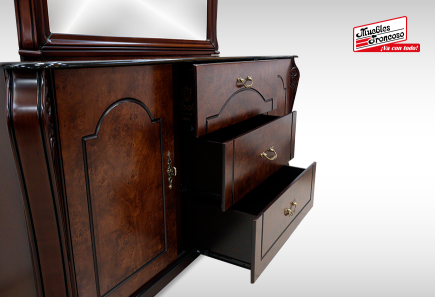 CABECERA, DOS BURÓS Y CÓMODA CON LUNA MOD IMPERIAL