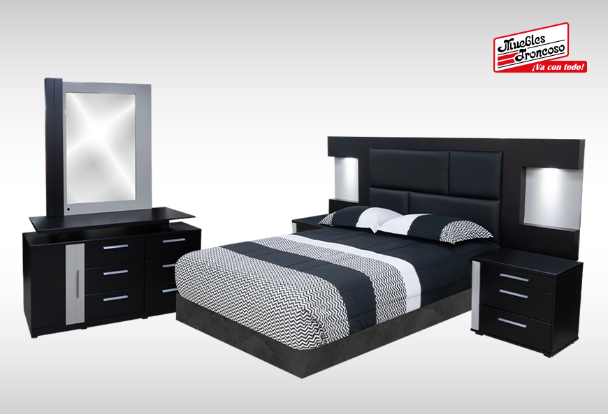 CABECERA, 2 BURÓS Y CÓMODA CON LUNA PRAGA CHOCOLATE