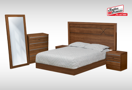 CABECERA, DOS BURÓS Y CÓMODA CON LUNA NICOLE WALNUT